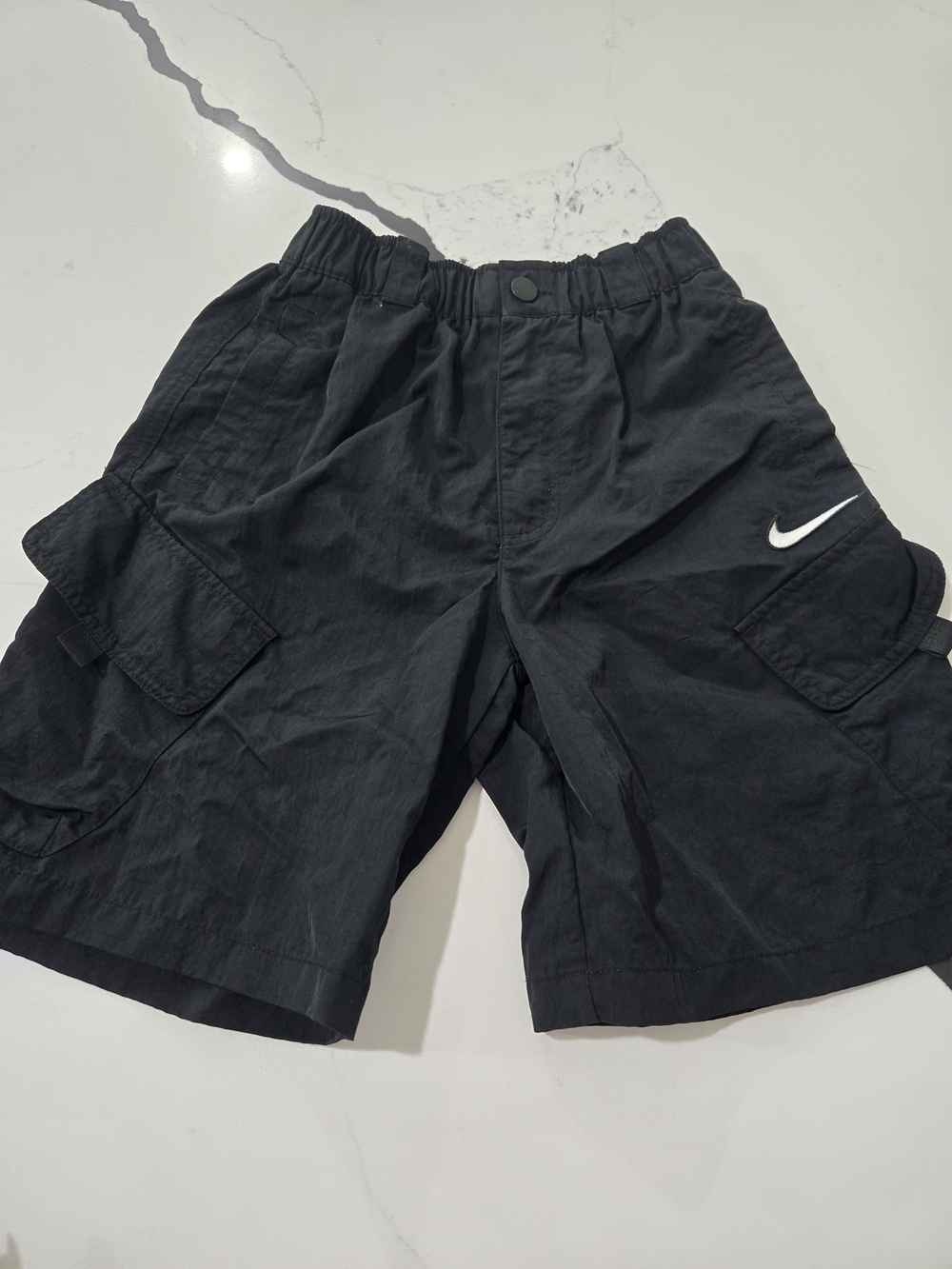 Nike Kid's Black Cargo Shorts with White Swoosh Size M